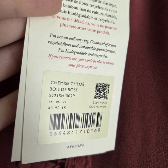 Sezane Chloe Shirt in Rosewood size 48 NWT - Picture 9 of 12